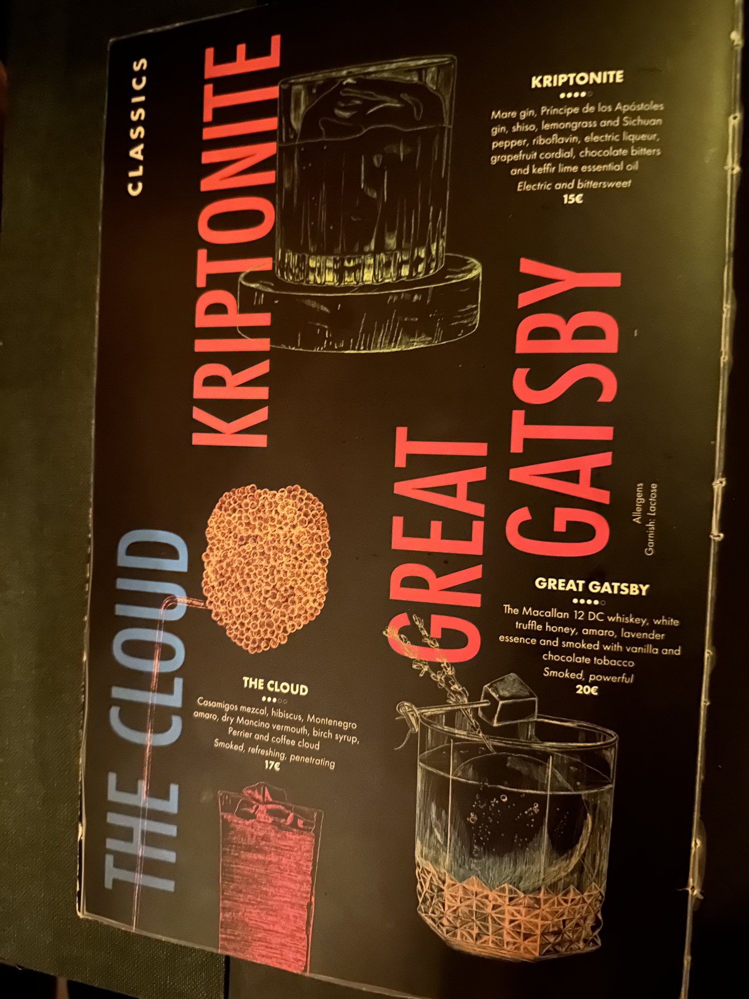 A Classics menu page listing Kriptonite, The Cloud and Great Gatsby