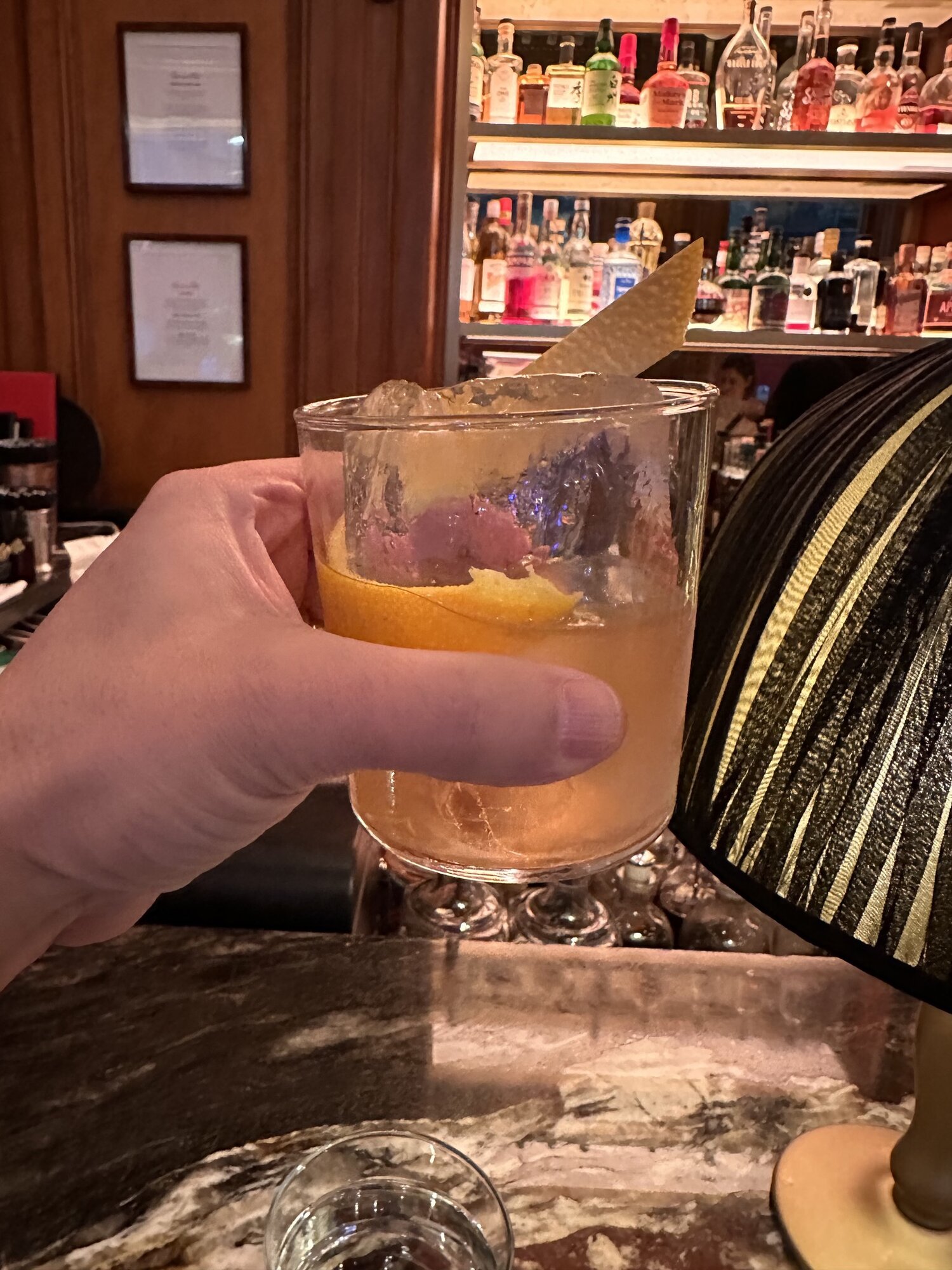 A whisky cocktail on the bar at an Edinburgh hotel