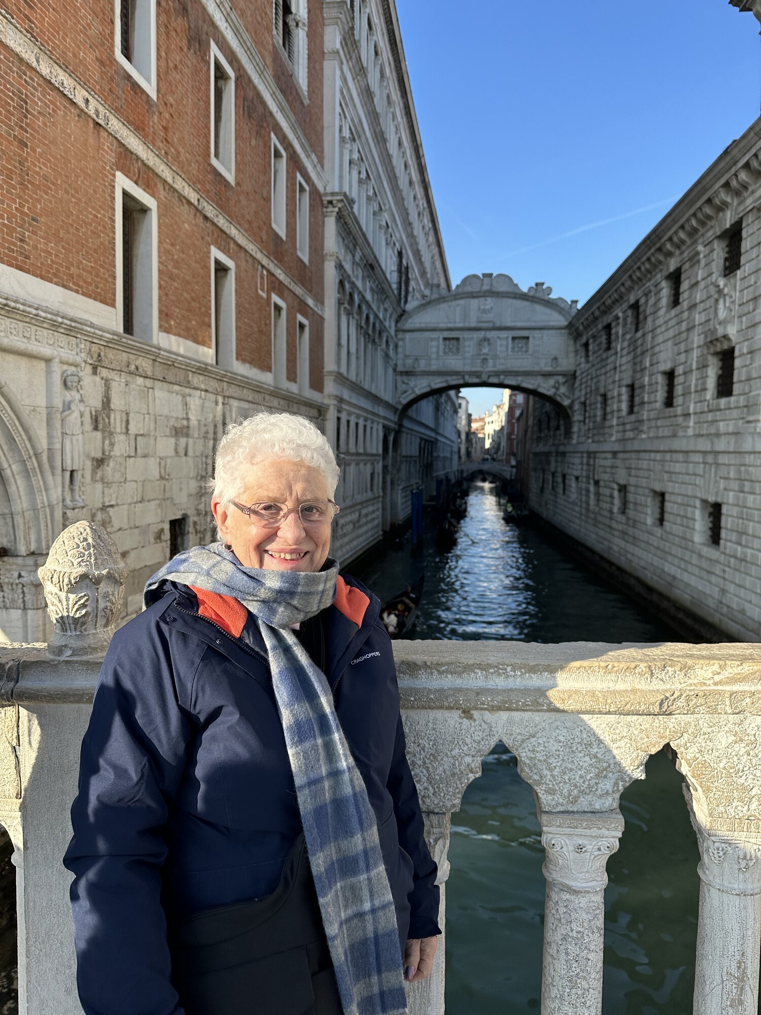 Step-mom in front of the Bridge of Sighs
