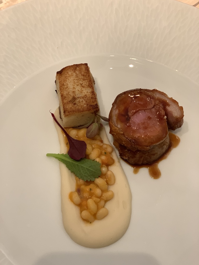 Pork tenderloin with white bean puree, tasting-menu splurge