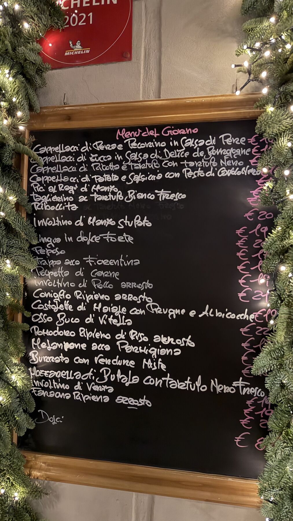 Zeb's daily menu board, handwritten in Italian
