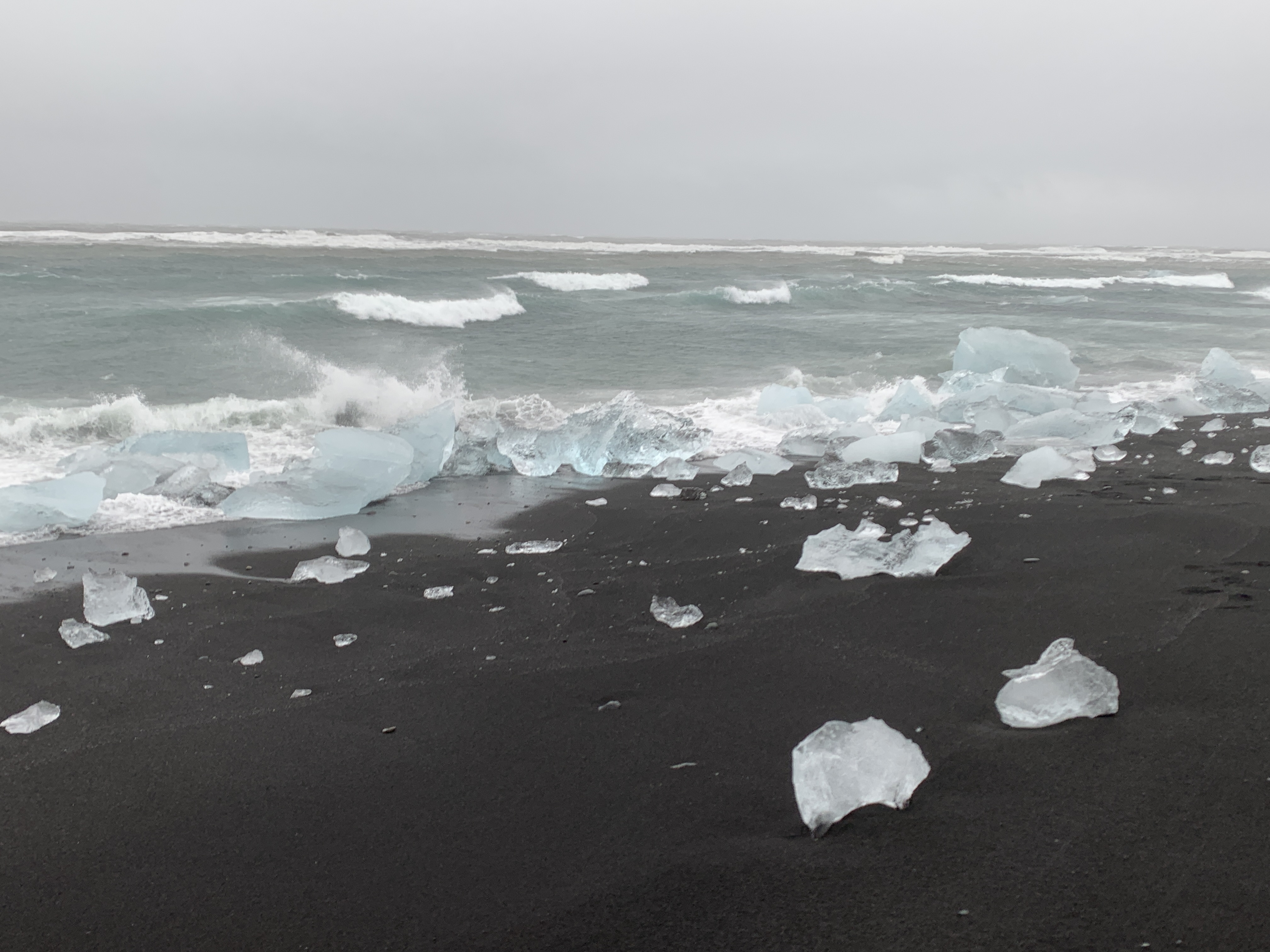 Diamond Beach — glacier icebergs on black sand
