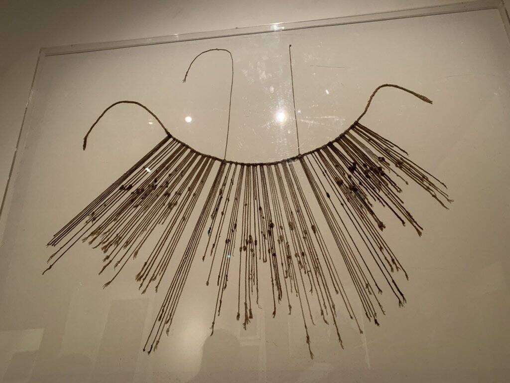 A khipu, an Inca recording device of knotted cords, on display at the Larco Museum