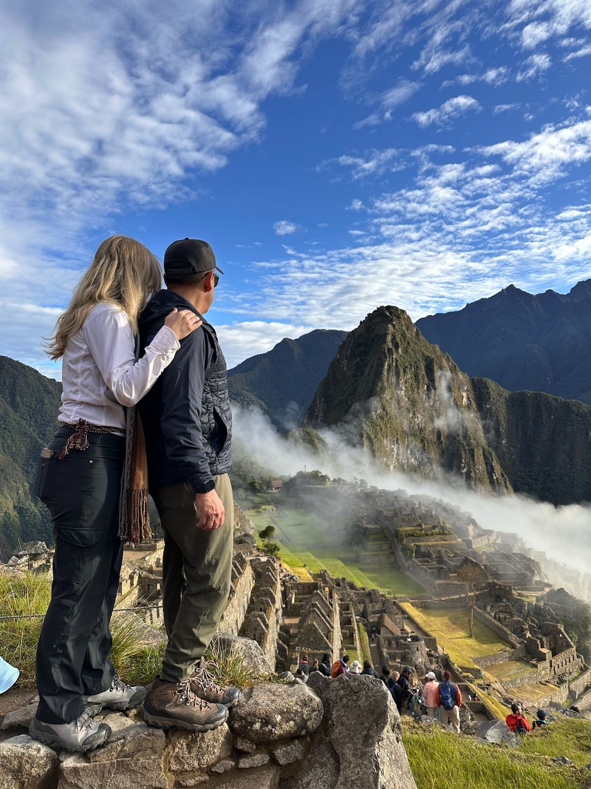 She-Stache and He-Stache looking out over the ruins and Huayna Picchu
