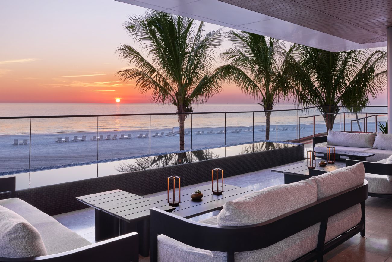 Oshen rooftop lounge at sunset, St. Regis Longboat Key